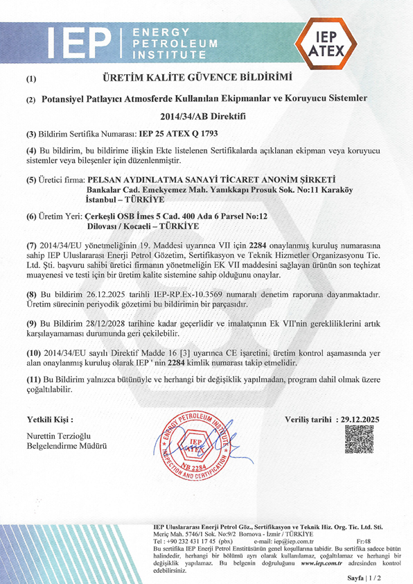 Atex Üretim Kalite Güvence Bildirimi