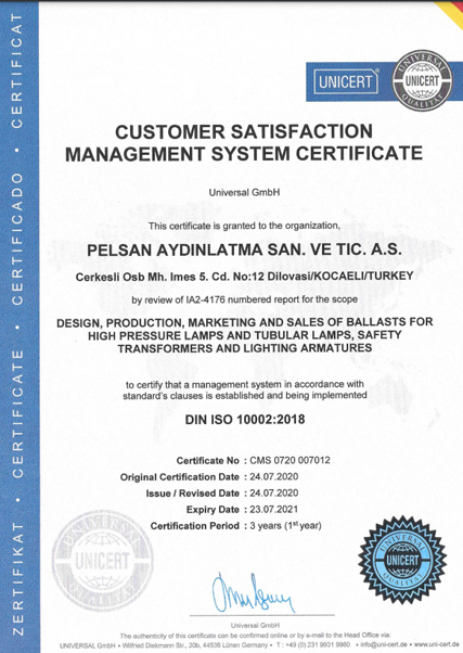 ISO 10002 Customer Satisfaction Management System Certificate