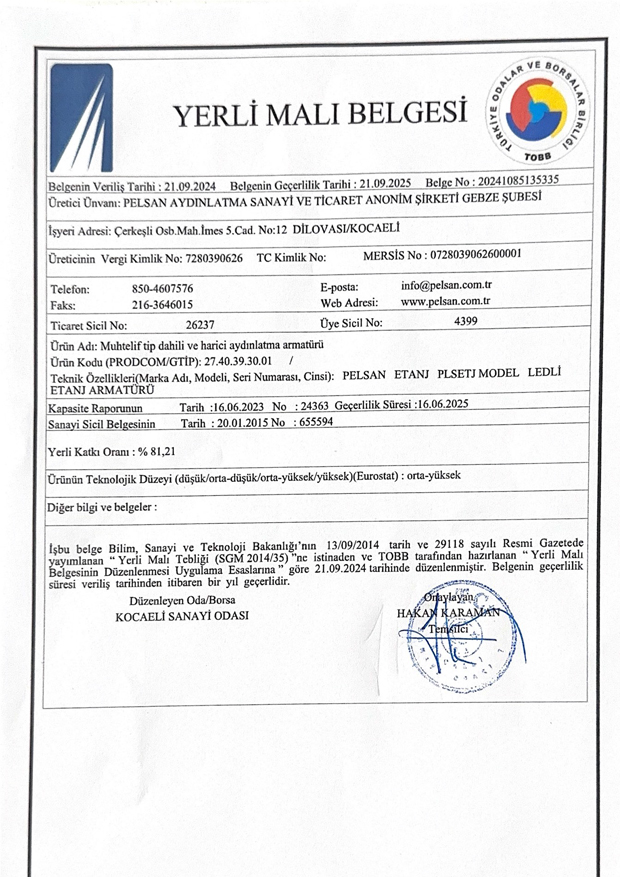 Yerli Malı - PLSSTR Model Tavan Aydınlatma Armatürü